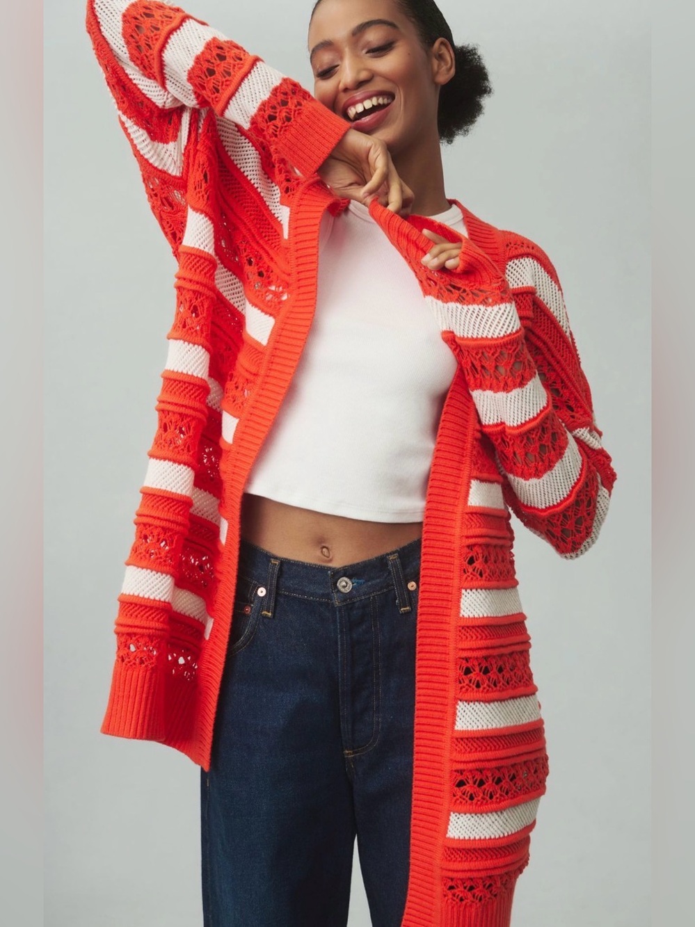 Anthropologie Maeve Oversized Textured Open-Stitch Knit Cardigan Sweater
